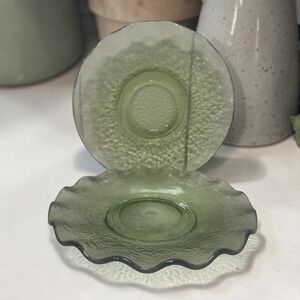 Hazel‎ Atlas Avocado Green Saucers, Set of 2, Pebble stone Pattern, Tableware
